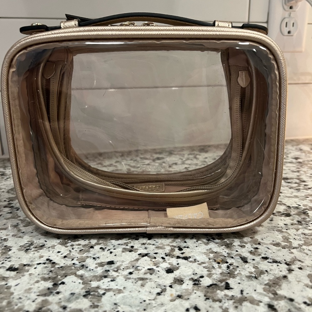 Calpak Clear Travel Bag with Tan Accents